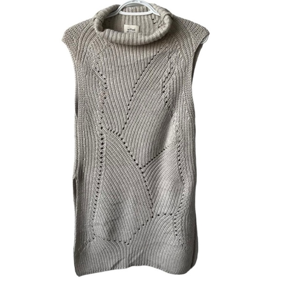 Wilfred Aritzia Open-stitch Wool Sleeveless Cowl Neck Sweater S Beige/Gray - Picture 4 of 10